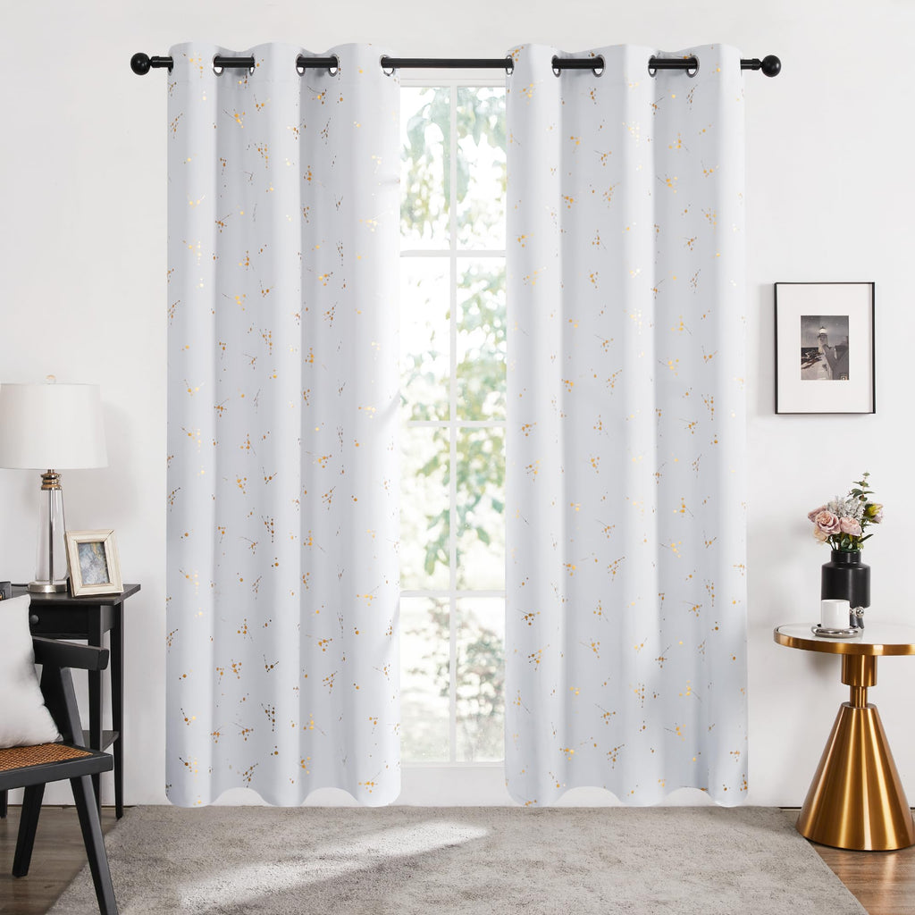 Deconovo Blackout Grommet Constellation Pattern Foil Printed Curtains, Silver Grey White, 42W X 72L