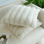 Jojusis Pack Of 2 Faux Fur Plush Decorative Throw Pillow Covers Couch Cushion Case Soft Fluffy Pillowcases Wide Stripe (Beige, 2