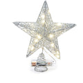 Emopeak 20 LED Christmas Tree Topper, 8 x 10 Inch Indoor Iron Art Star Treetop Light, Two Modes (Keep Light ON/Flash) (Silver, 8