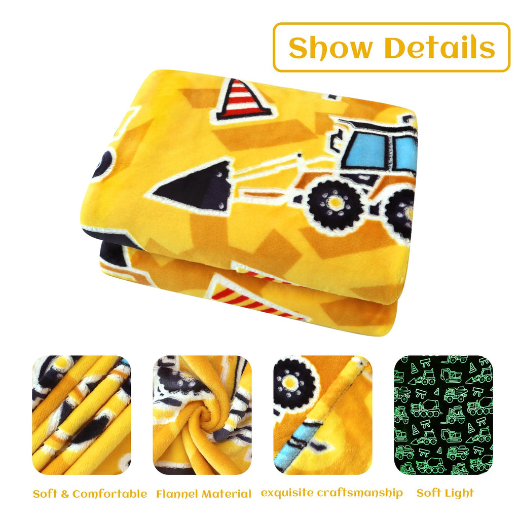 Excavator Toys Gifts For Kids Glow In The Dark Truck Blanket Construction Blankets Soft Tractor Throw Blankets Boys Car Theme De