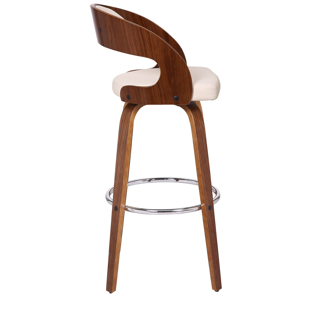 HomeRoots Cream Faux Leather Modern Walnut Wooden Bar Stool