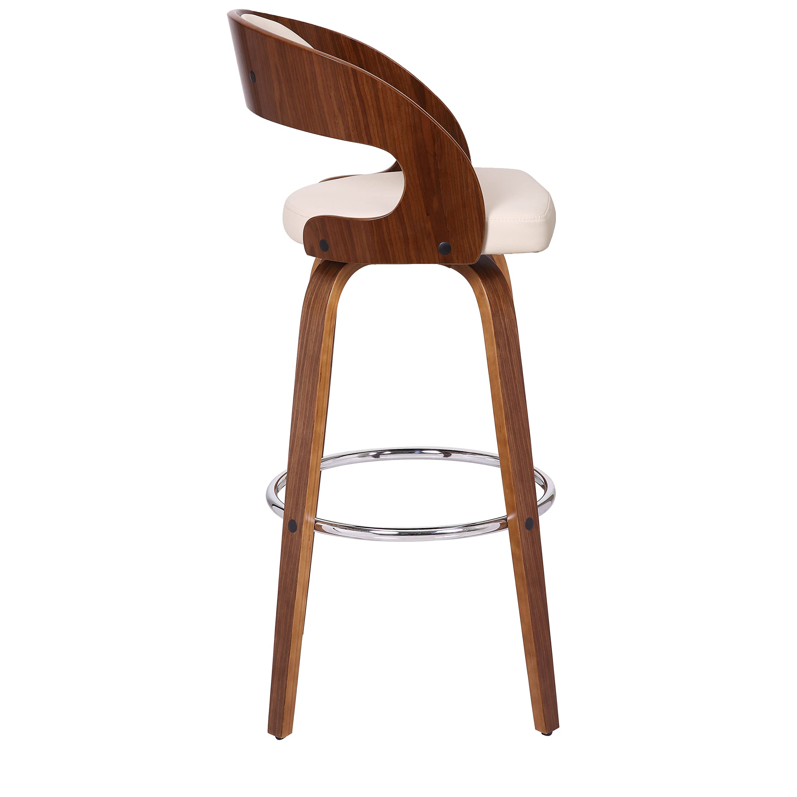HomeRoots Cream Faux Leather Modern Walnut Wooden Bar Stool
