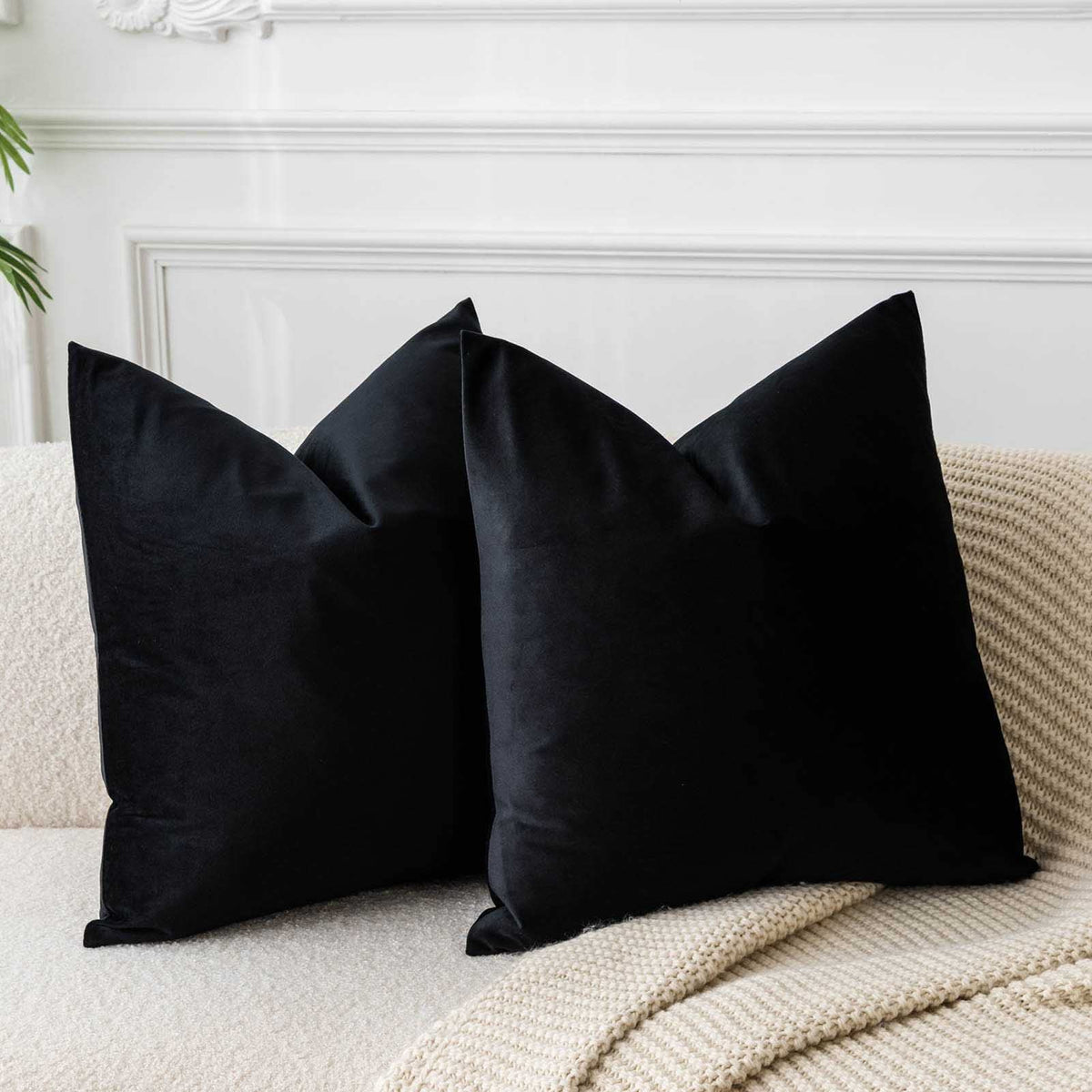 Juspurbet Black Velvet Throw Pillow Covers 16X16 Inch Set Of 2 For Living Room Couch Sofa Bedroom Decorative Square Solid Soft C