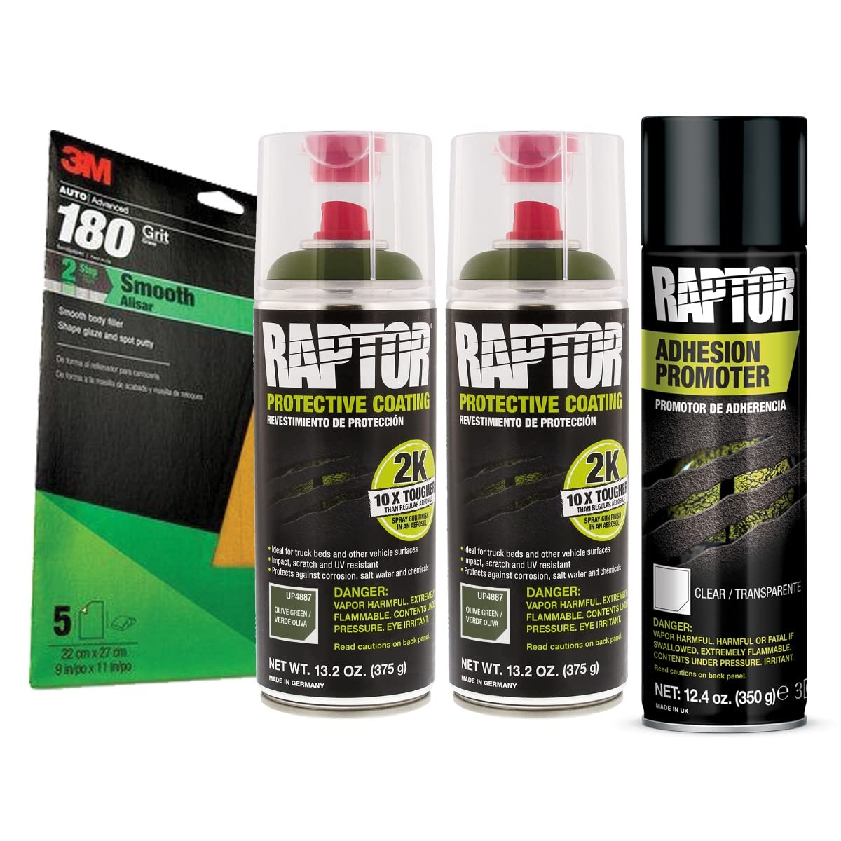 Raptor 2K Olive Green Truck Bedliner Flexible Plastic Aerosol Kit (26.4 Oz)
