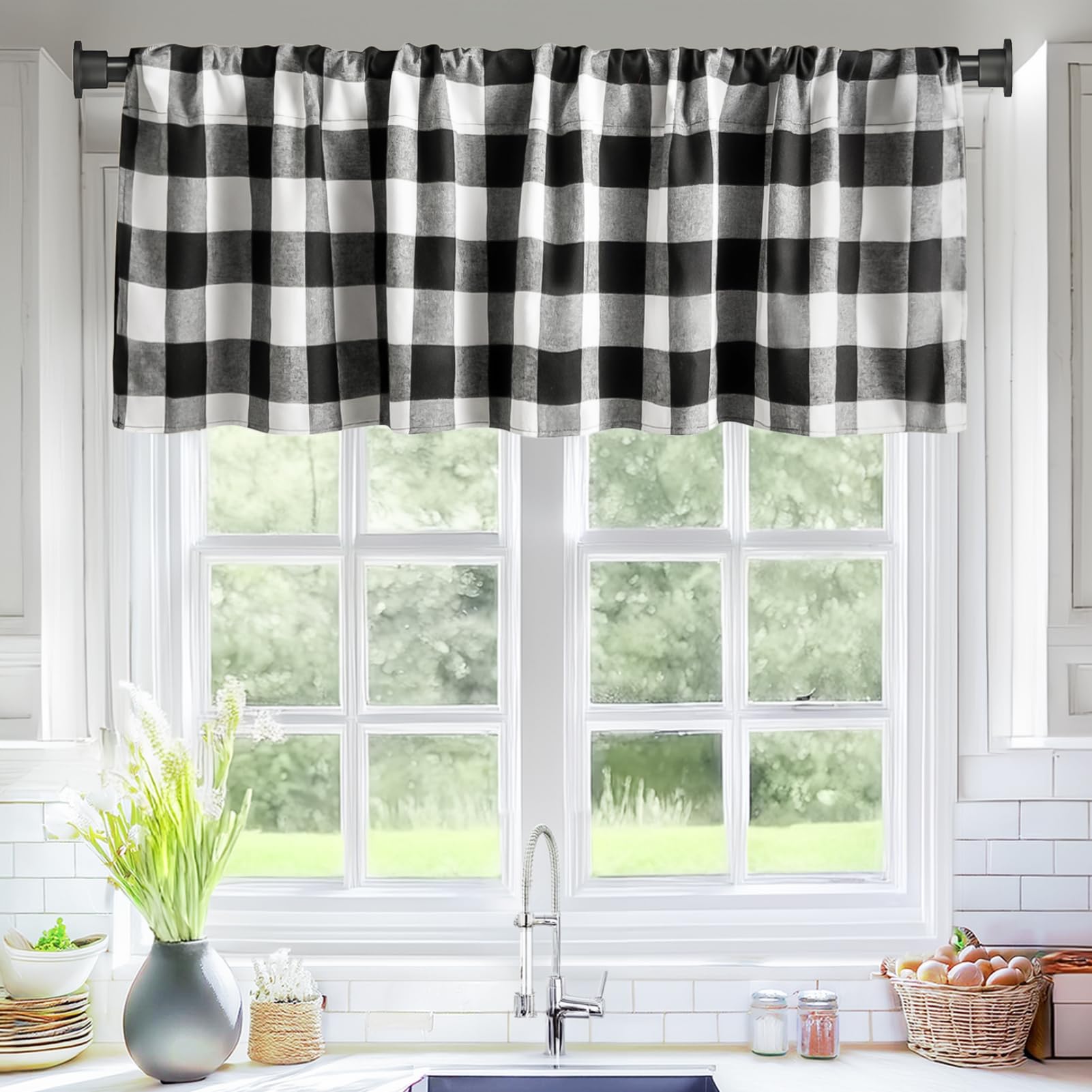 Jolas House 2 Pack Buffalo Check Plaid Window Valances White and Black Light Filtering Farmhouse Design Window Curtains Decor T