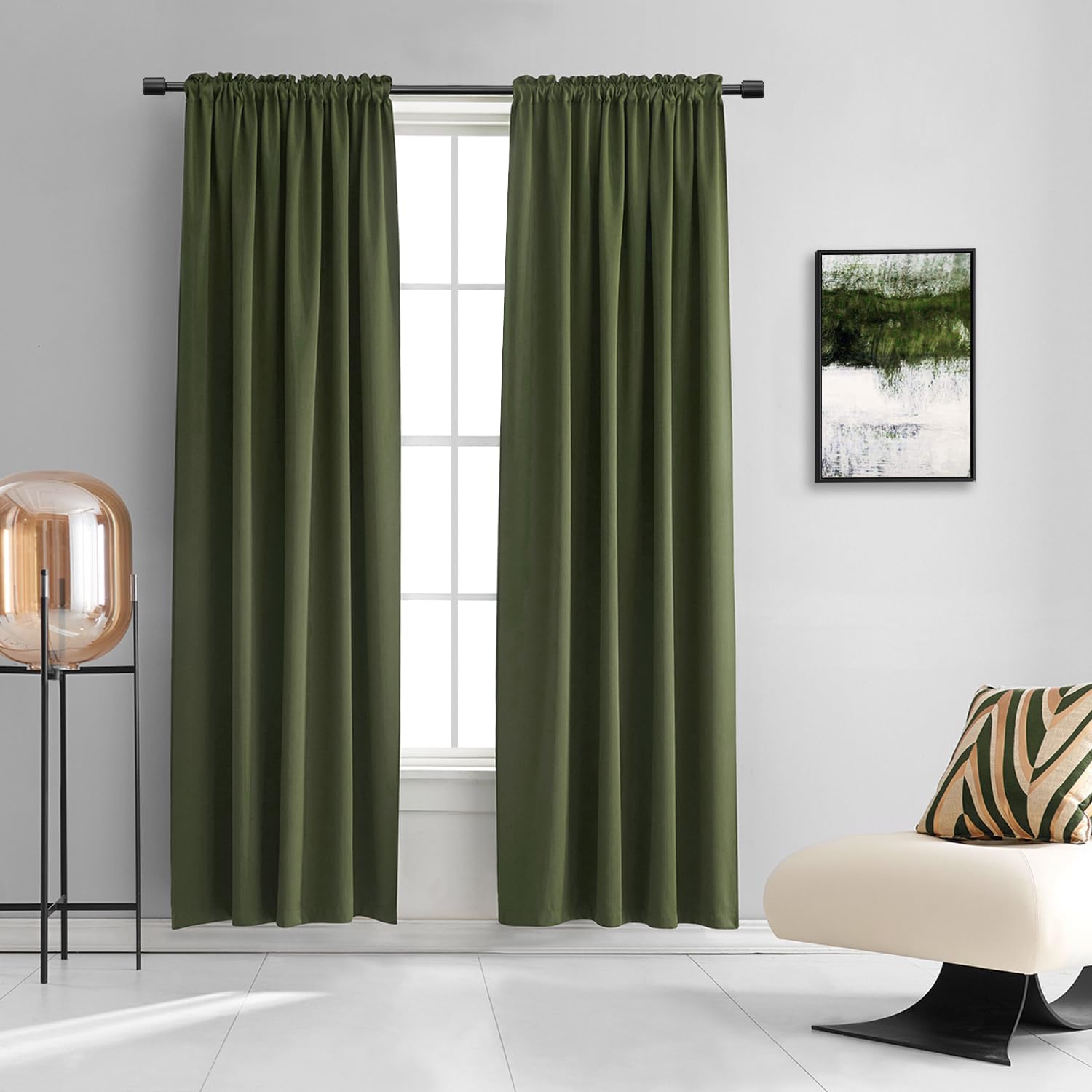 Loden/Dark Olive Green Blackout Curtains 52 Inch With By90 Inch Length For Bedroom - 2 Panels Patio Glass Door Curtain Panels,Livingroom Room Darkening Thermal Insulated Drapes