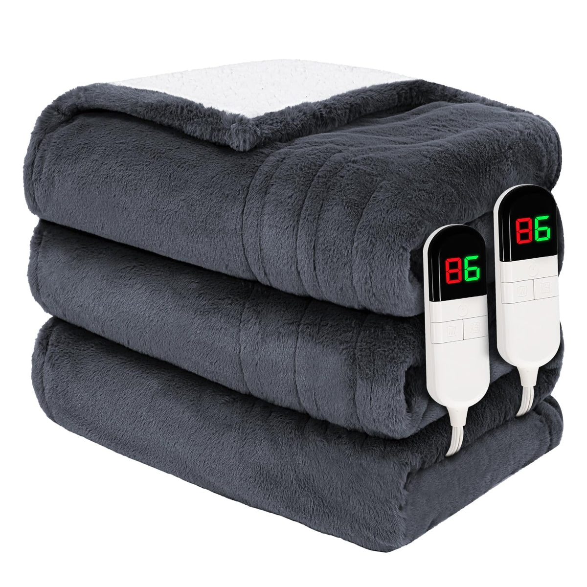 Ptq Premium Heated Blanket Queen 84'  90',Ultra Cosy Soft Electric Blanket With 8 Heating Levels,Dual Control Plush Fast Heati