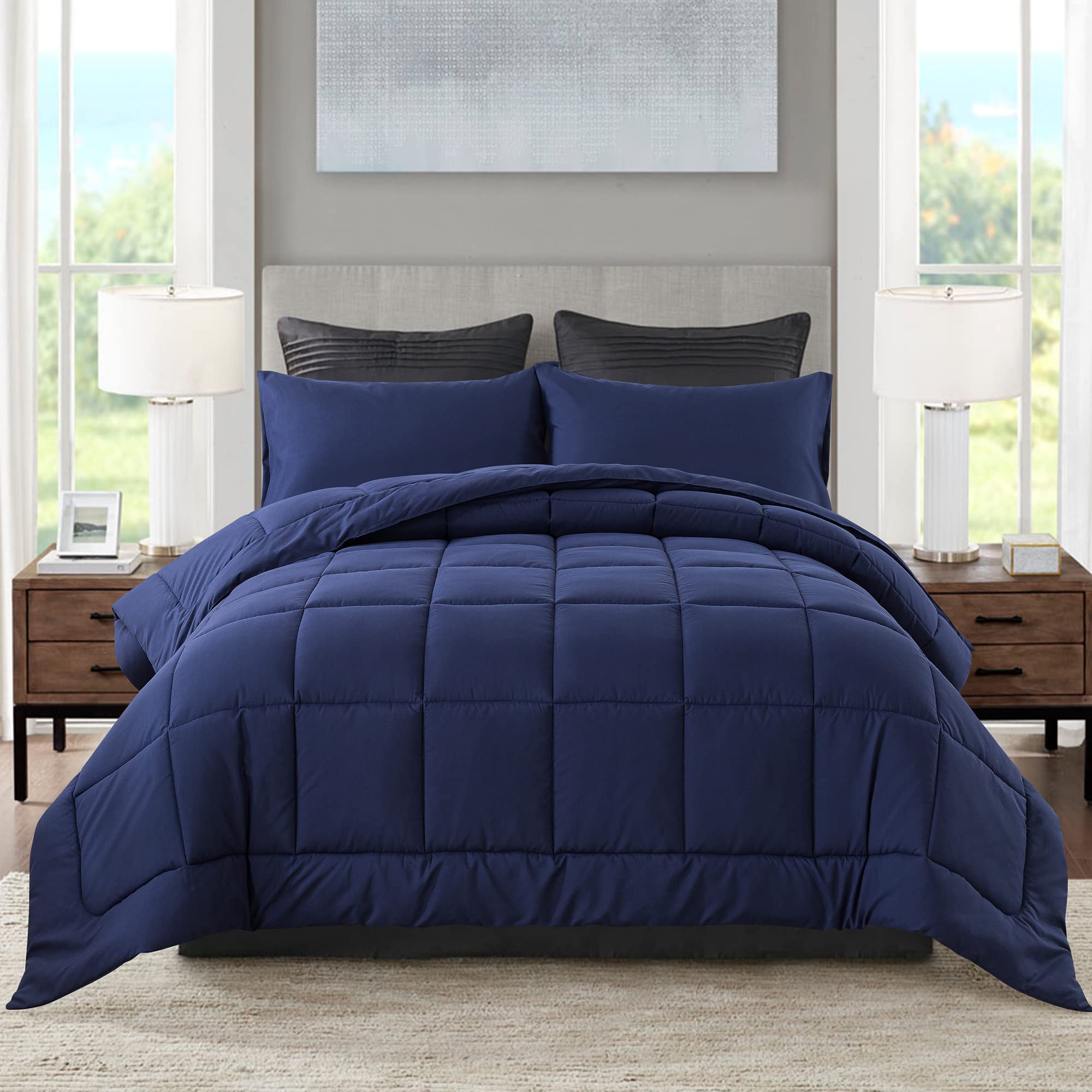 Downcool Queen Comforter Set -All Season Bedding Comforters Sets With 2 Pillow Cases -3 Pieces Bedding Sets Queen -Down Alternat