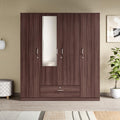 Godrej Interio Wardrobe Ewa 4Door Engineered Wood Wardrobe With Mirror For Clothes (Brown), 1Year Warranty, 8 Shelves, 1 Drawe