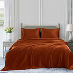 Homiest 4Pcs Satin Sheets Set Luxury Silky Satin Bedding Set With Deep Pocket, 1 Fitted Sheet + 1 Flat Sheet + 2 Pillowcases (Full Size, Burnt Orange)