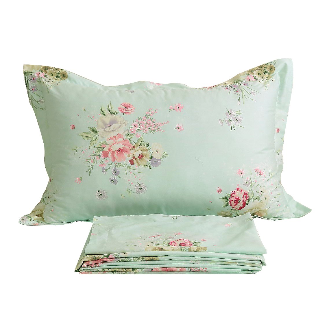 Fadfay Green Floral Bed Sheet Set Cotton Sheets 4-Piece Queen Size