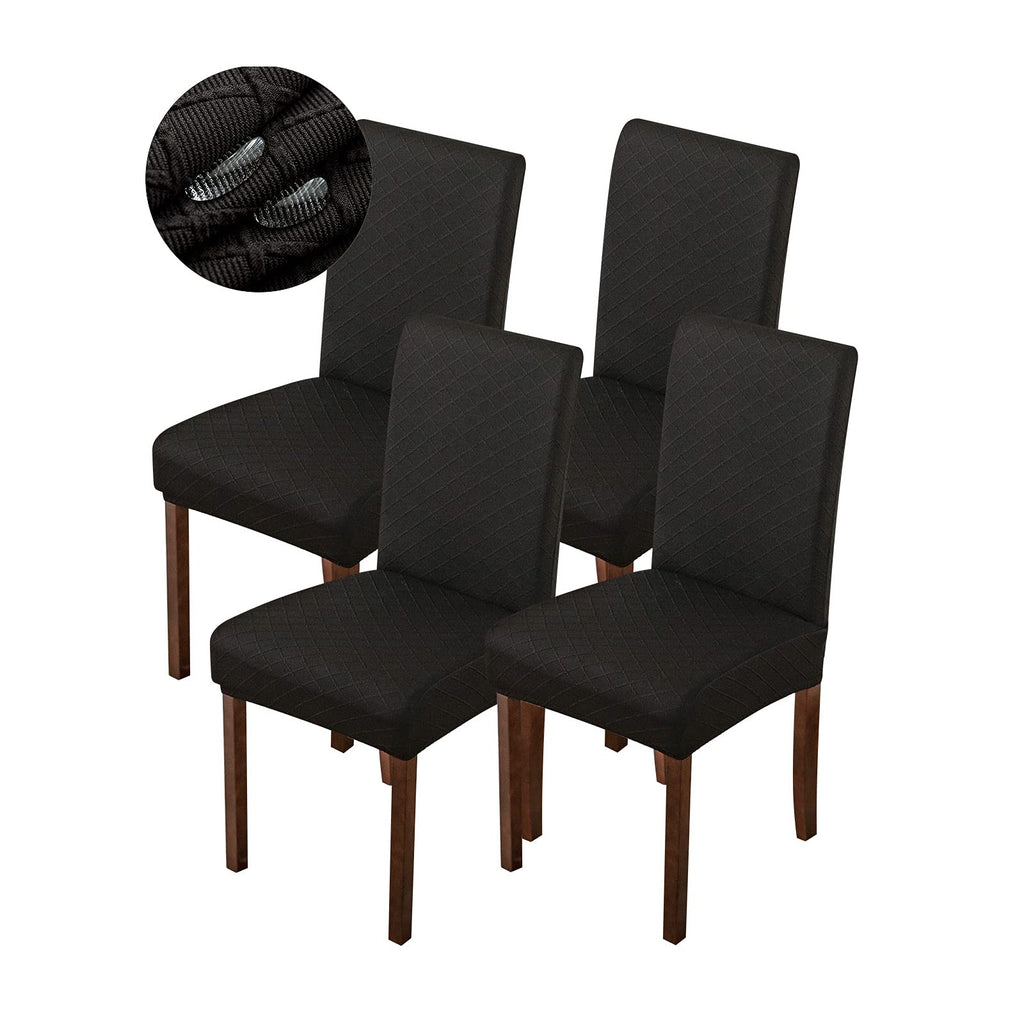 Genina Waterproof Chair Covers For Dining Room Dining Chair Covers Kitchen Parsons Chair Covers (Black, 4 Pcs)