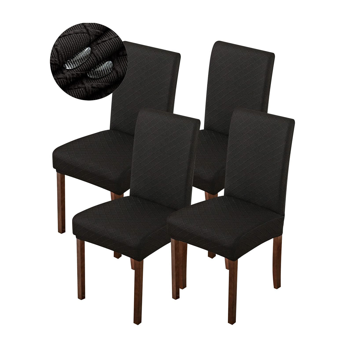 Genina Waterproof Chair Covers For Dining Room Dining Chair Covers Kitchen Parsons Chair Covers (Black, 4 Pcs)