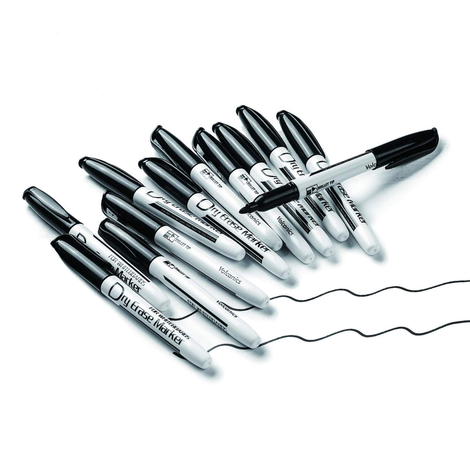 Volcanics Black Dry Erase Markers Low Odor Fine Whiteboard Markers Thin Box Of 12