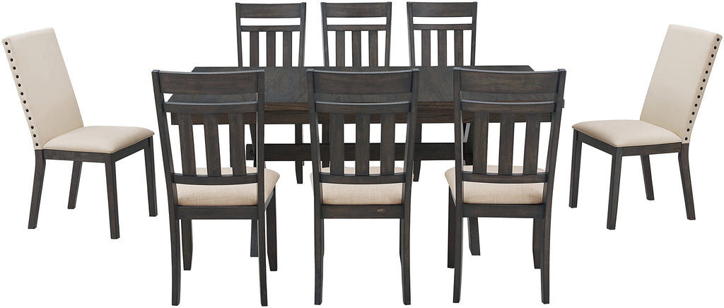 Crosley Furniture Hayden 9-Piece Modern Farmhouse Dining Table Set for 8 with 6 Slat and 2 Parsons Chairs, Slate