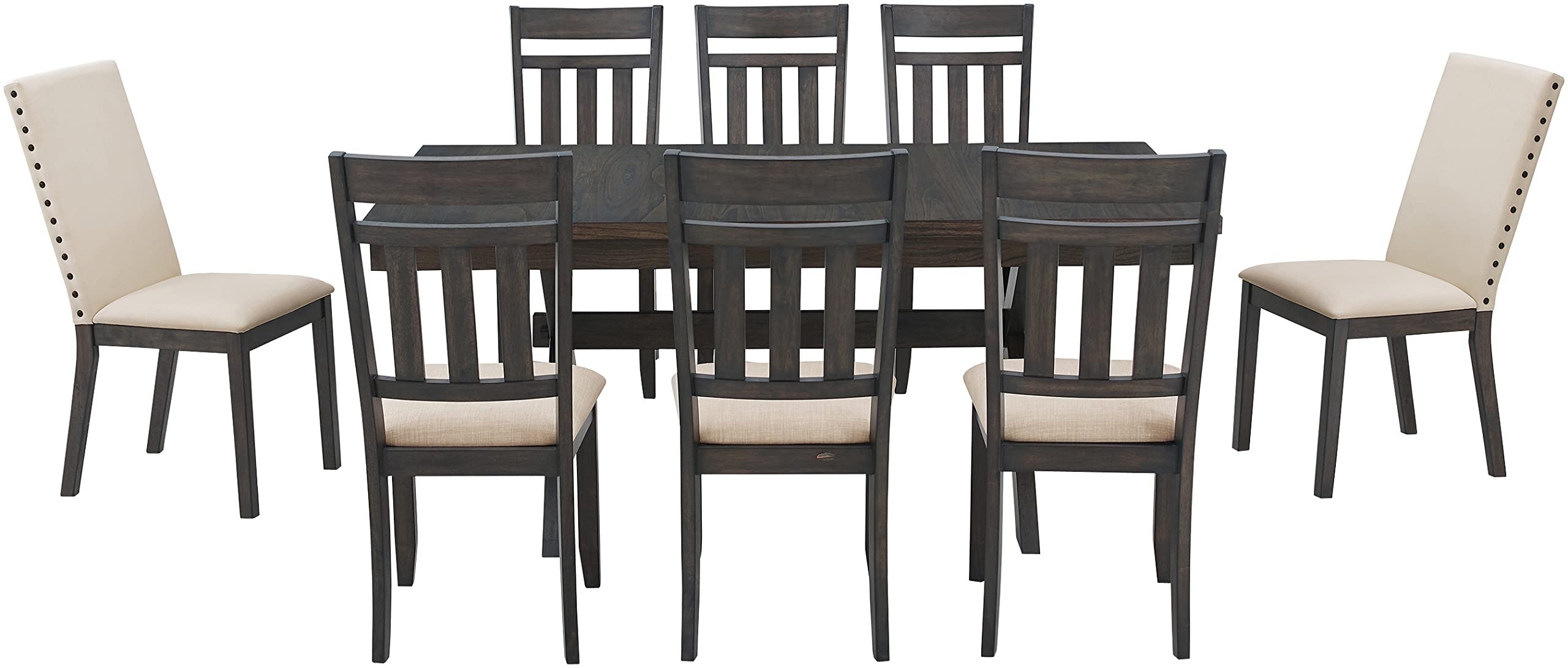 Crosley Furniture Hayden 9-Piece Modern Farmhouse Dining Table Set for 8 with 6 Slat and 2 Parsons Chairs, Slate