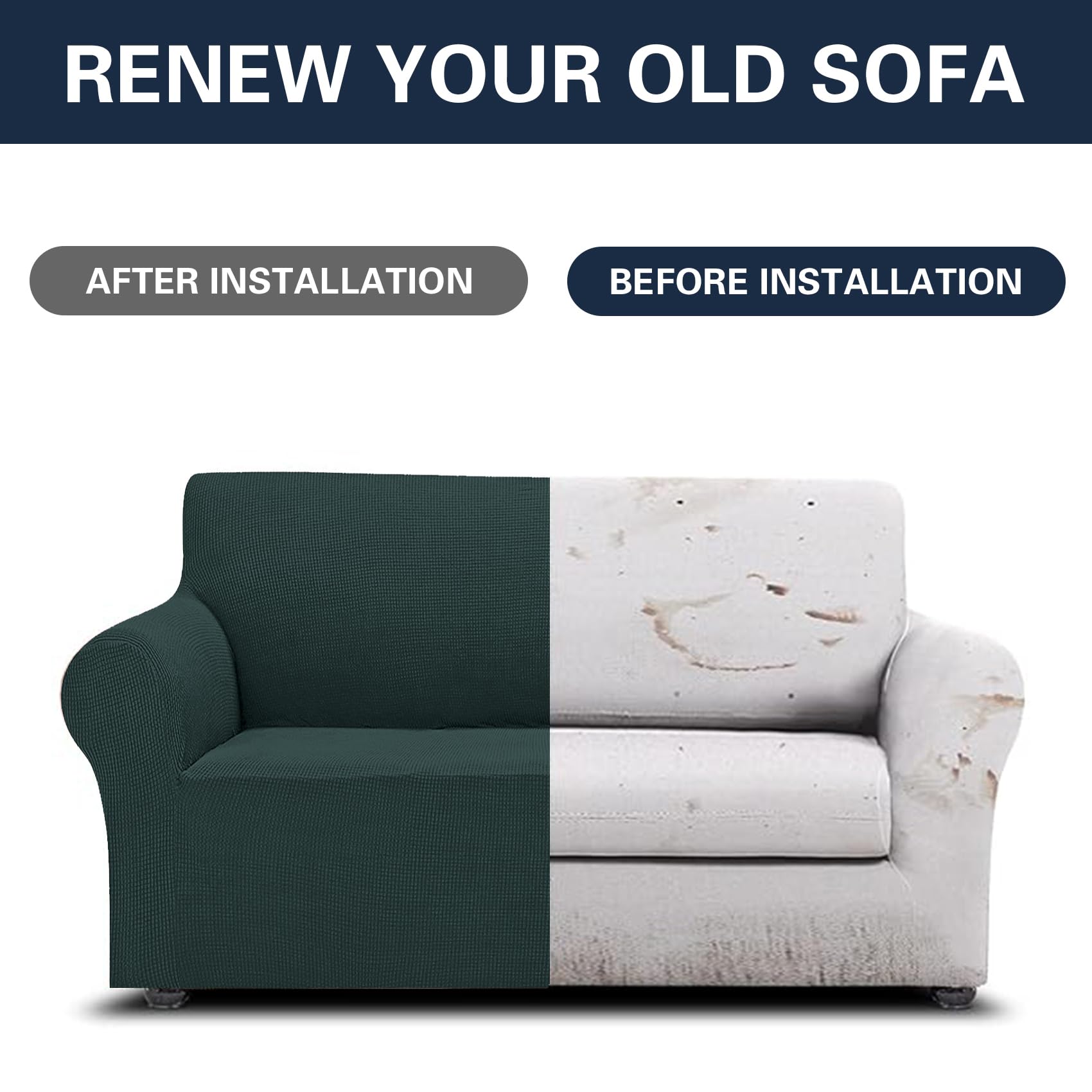 2025 New Stretch Loveseat Sofa Slipcovers Couch Cover For 2 Cushion Furniture Protector Sofa Covers With Elastic Bottom Jacquard Fabric Small Checks For Pets, Kids - Hunter