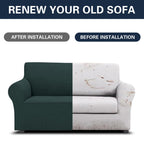 2025 New Stretch Loveseat Sofa Slipcovers Couch Cover For 2 Cushion Furniture Protector Sofa Covers With Elastic Bottom Jacquard Fabric Small Checks For Pets, Kids - Hunter