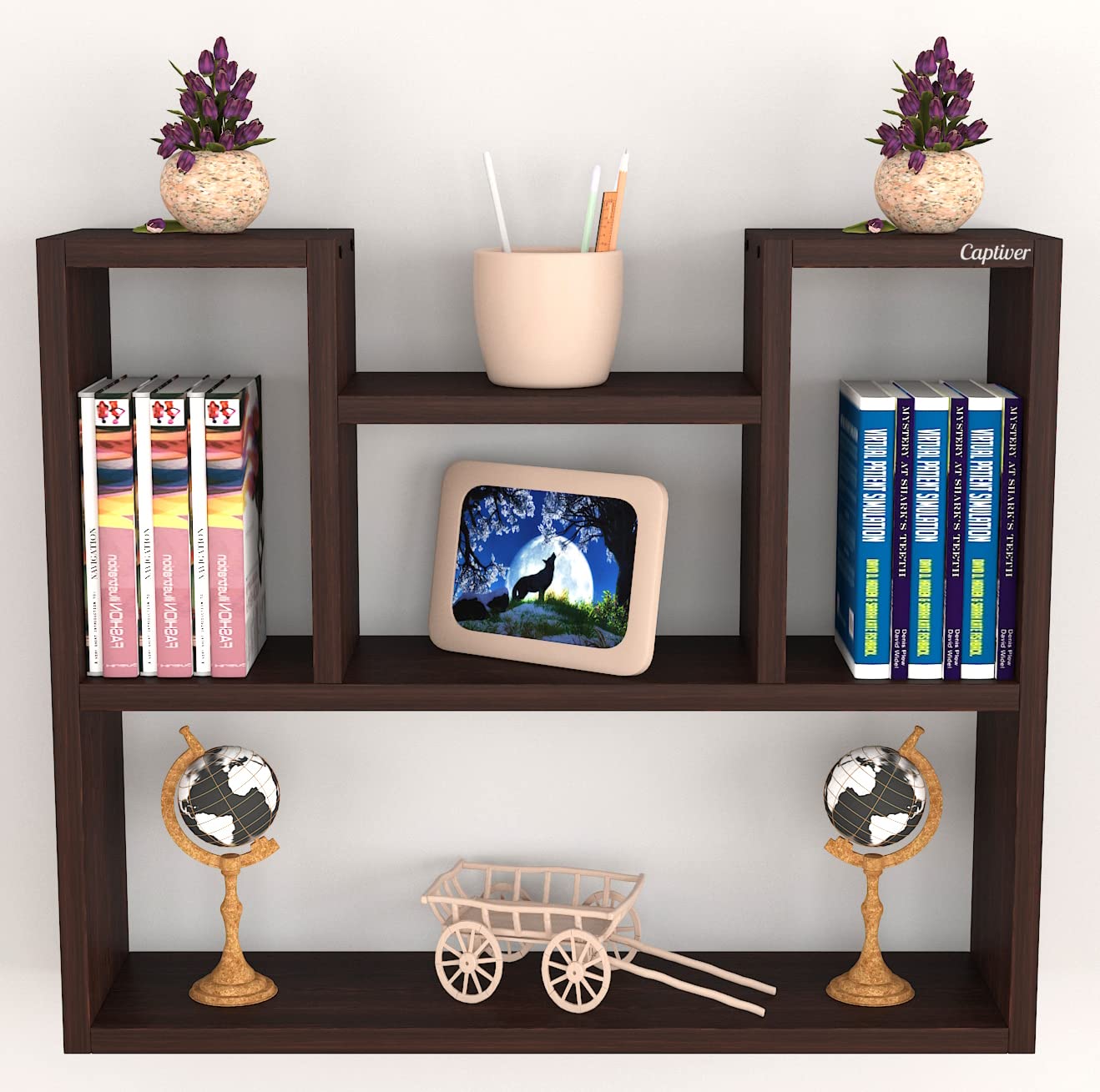 Captiver Engineered Wood Wall Mounted Open Books Shelf Skybow (Tier 5 Wenge) Living Room Home Study Office Cabinet Library Bedro