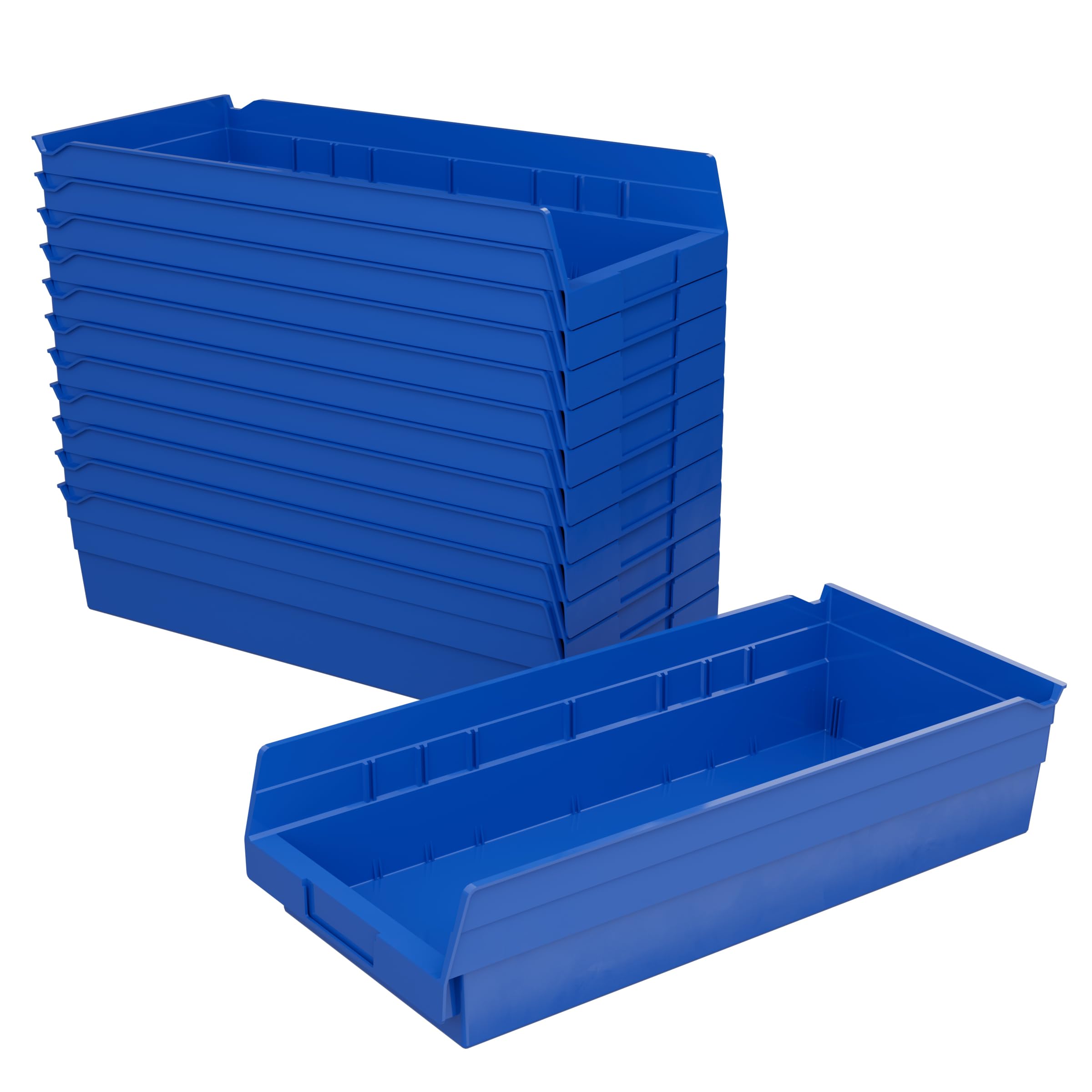 Akro-Mils 30158 Plastic Nesting Shelf Bin Box, (18-Inch X 8-Inch X 4-Inch), Blue, (12-Pack)