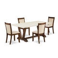 East West Furniture V727Mzn32-5 5 Piece Dinette Set Includes A Rectangle Dining Room Table With V-Legs And 4 Light Beige Linen Fabric Parsons Dining Chairs, 40X72 Inch, Multi-Color