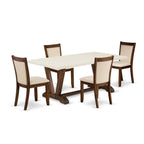 East West Furniture V727Mzn32-5 5 Piece Dinette Set Includes A Rectangle Dining Room Table With V-Legs And 4 Light Beige Linen Fabric Parsons Dining Chairs, 40X72 Inch, Multi-Color