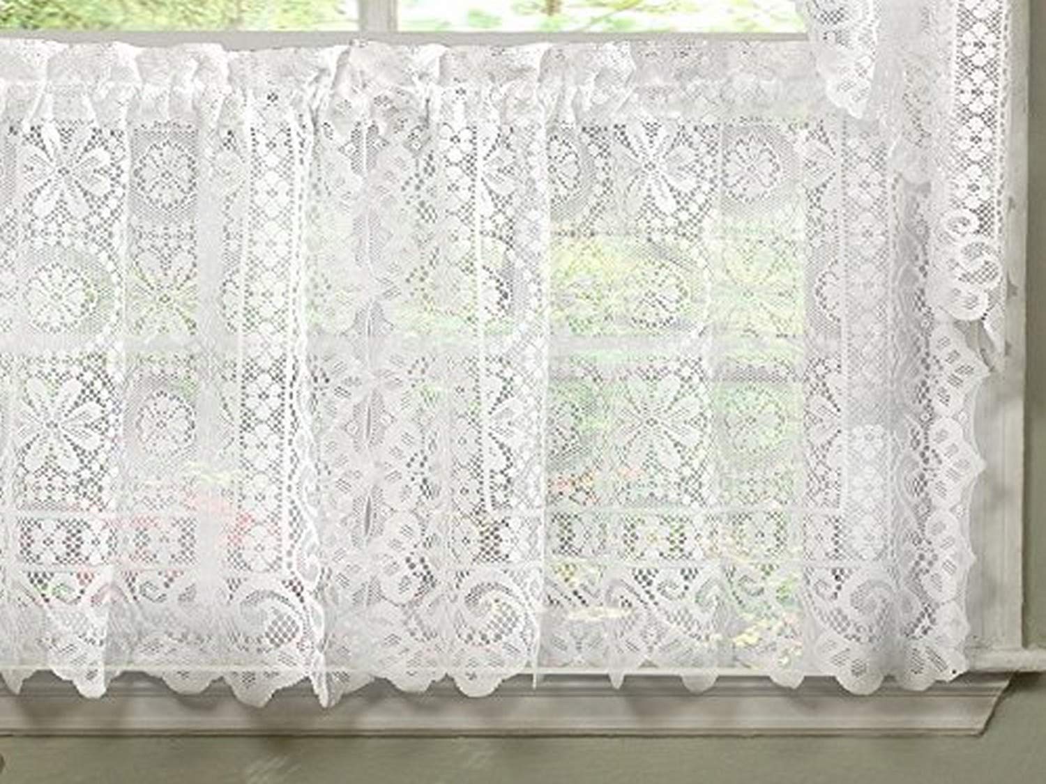 Sweet Home Collection Old World Style Floral Heavy Lace Kitchen Curtain, 36 Tier, Hopewell White