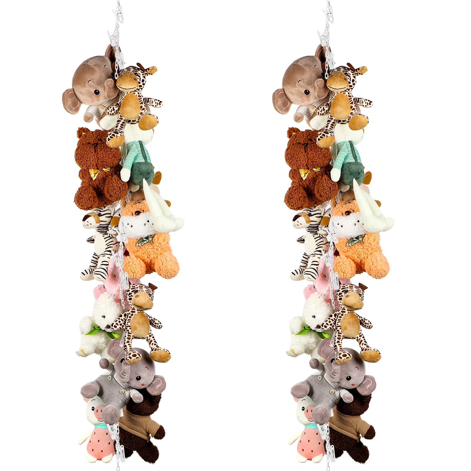 Hotop 2 Pcs Stuffed Animals Storage Chain Hanging Stuffed Animal Organizer with 40 Plastic Clips 79 Inch Plush Toys Holder with 