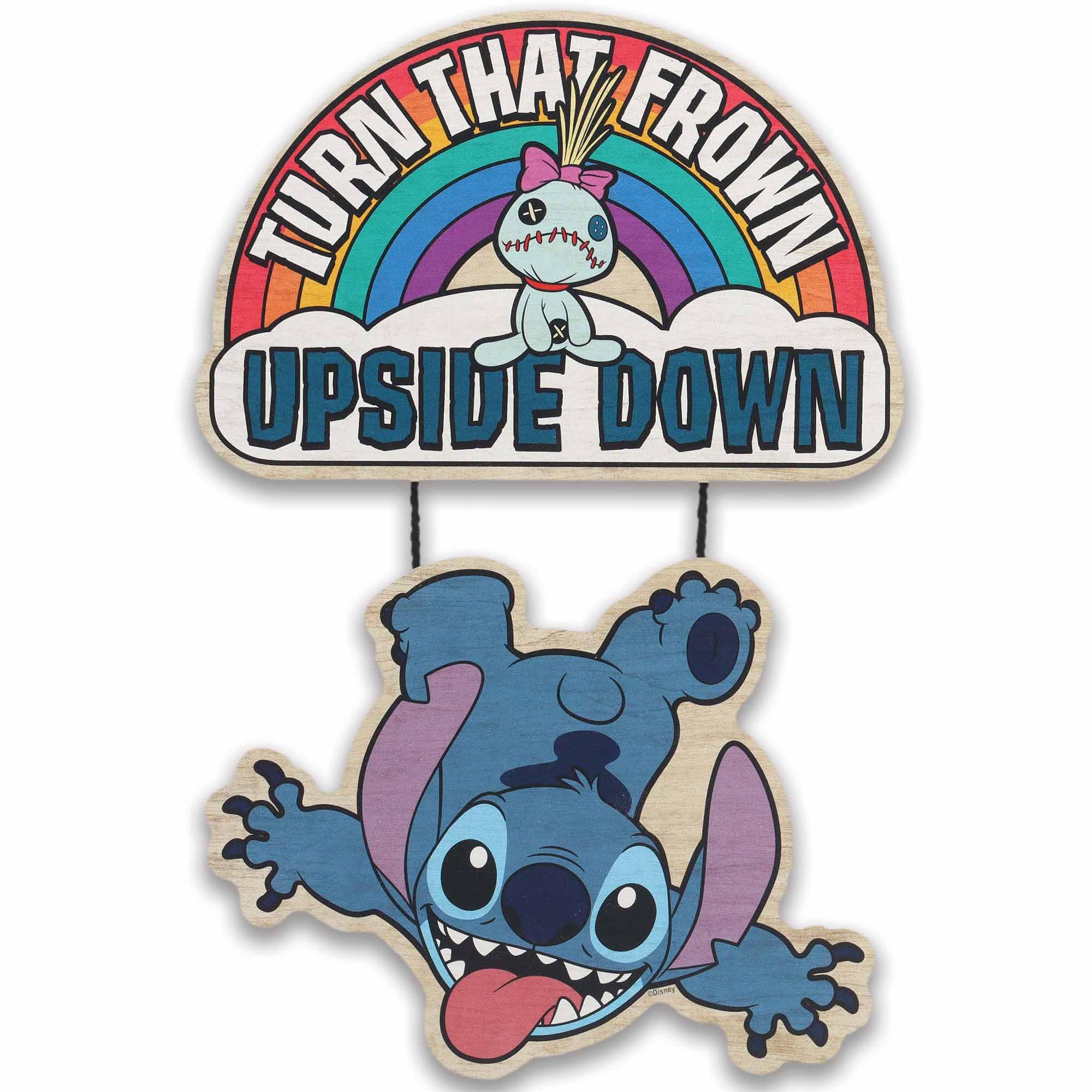 Disney Lilo and Stitch Turn That Frown Upside Down Linked Hanging Wood Wall Decor - Fun Stitch Decoration for Kids Bedroom or P