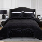 A Nice Night 5Pcs Satin Silky Soft Quilt Luxury Super Soft Microfiber Bedding Thin Comforter Set Queen,Black