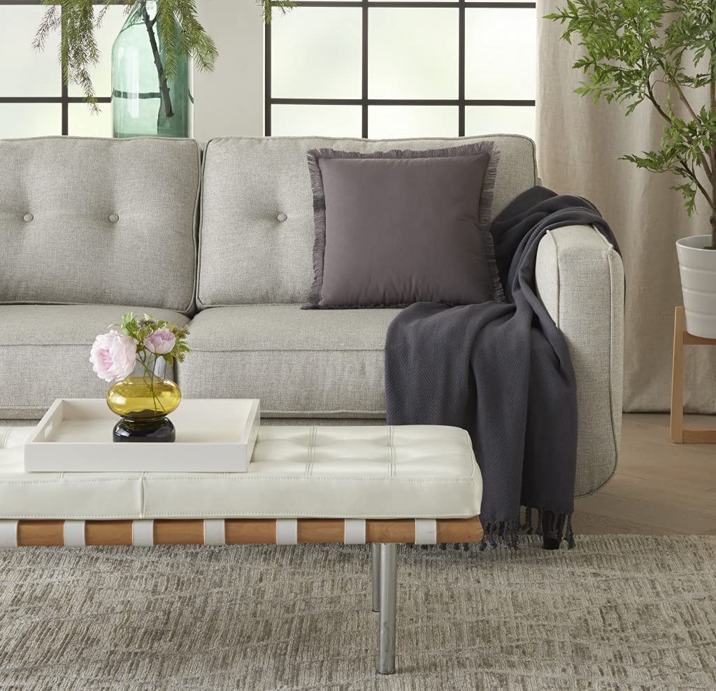 HomeRoots 100% Cotton Solid Charcoal Contemporary Throw Pillow