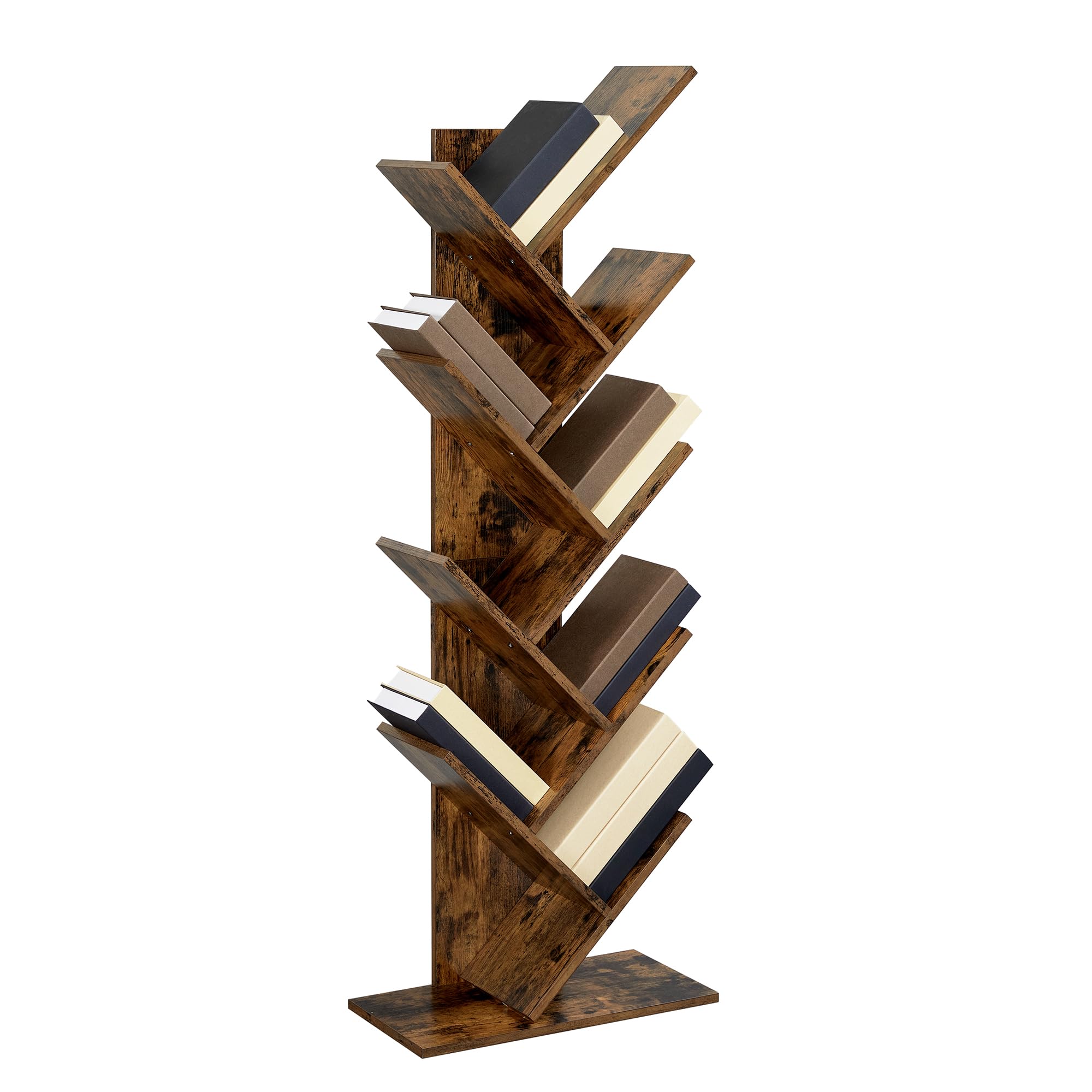 VASAGLE Tree Bookshelf, 9-Tier Bookcase, Large Bookshelf, Space-Saving Corner Shelf, Book Tree, Holds Books, CDs, Games, for Bed