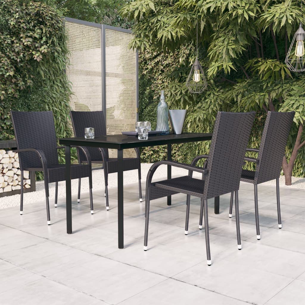 vidaXL 5-Piece Patio Dining Set in Black - Outdoor Garden Furniture with Powder-Coated Steel Frame and Water-Resistant PE Rattan