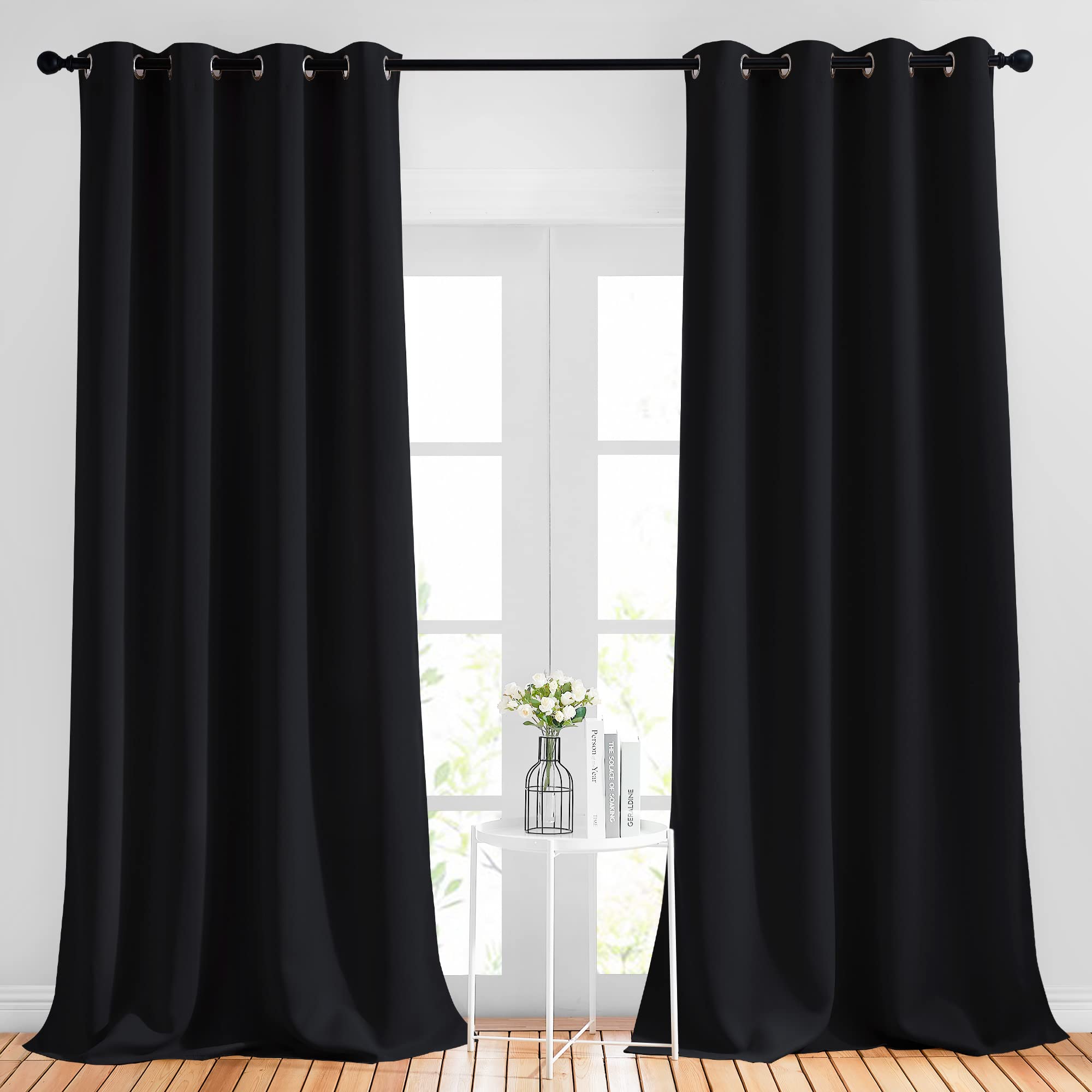Nicetown Black Out 108 Inch Curtains For Bedroom - Thermal Insulated Solid Grommet Blackout Window Treatments Sound Reducing For