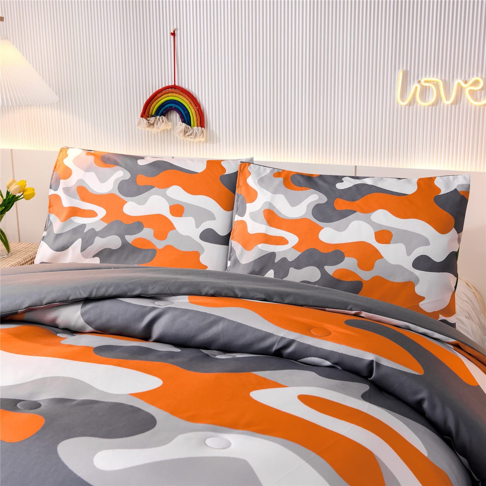 Meeting Story Kids Camo Bedding Set, Army Camouflage Bedding Twin Comforter Set For Boys Girls Teens Bedroom Decoration, 3Pcs (O