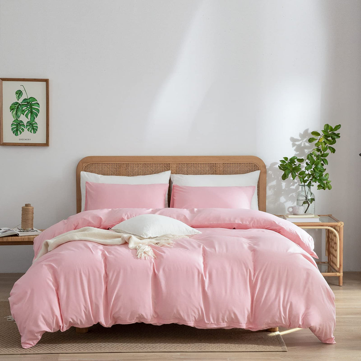 Pink Duvet Cover King, 100% Washed Microfiber 3 Pieces Pink Bedding King, Pink King Duvet Cover 1 Duvet Cover +2 Pillowcases Wit