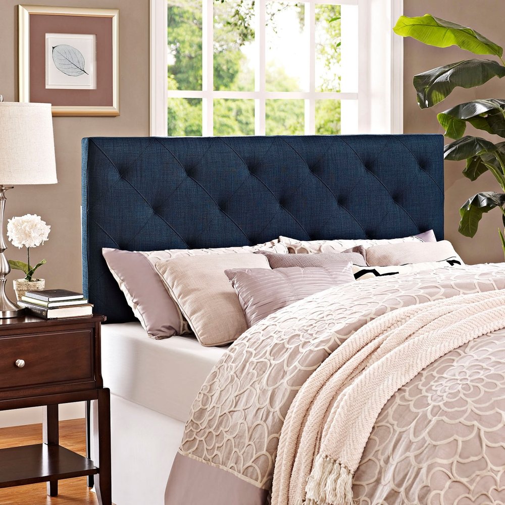 Modway Theodore Tufted Diamond Pattern Fabric Upholstered Full Headboard in Navy