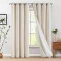 Jinchan Linen Beige Curtains 90 Inch Long For Living Room Bedroom Farmhouse Grommet Top Light Filtering Window Drapes Lined Curt
