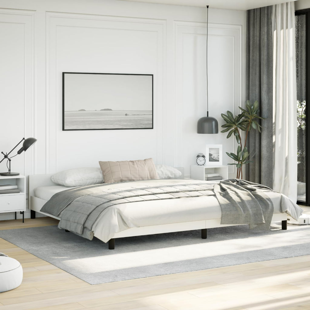 vidaXL Faux Leather Bed Frame Platform Bed, Scandinavian Style/Slats Support/No Box Spring Needed/Without Mattress/Easy Assembly, White California King Bed