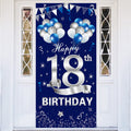 Turypaty Blue Silver 18th Birthday Door Banner Decorations, Happy 18 Birthday Door Cover Sign Party Supplies for Boys, Sweet 18 