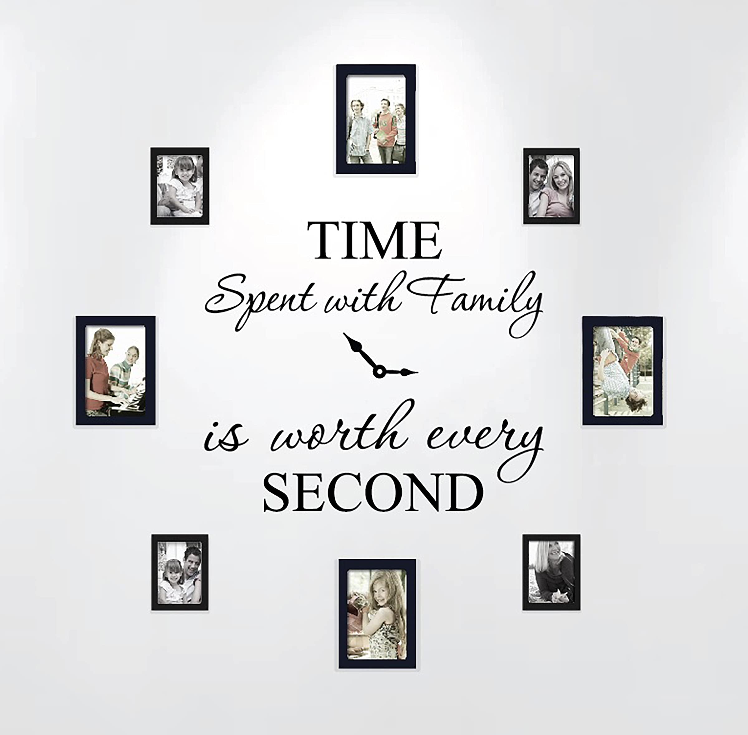 Time Spent with Family Is Worth Every Second Home Wall Decal Sticker Clock #1249 (Matte Black, 20 wide x 17 high)
