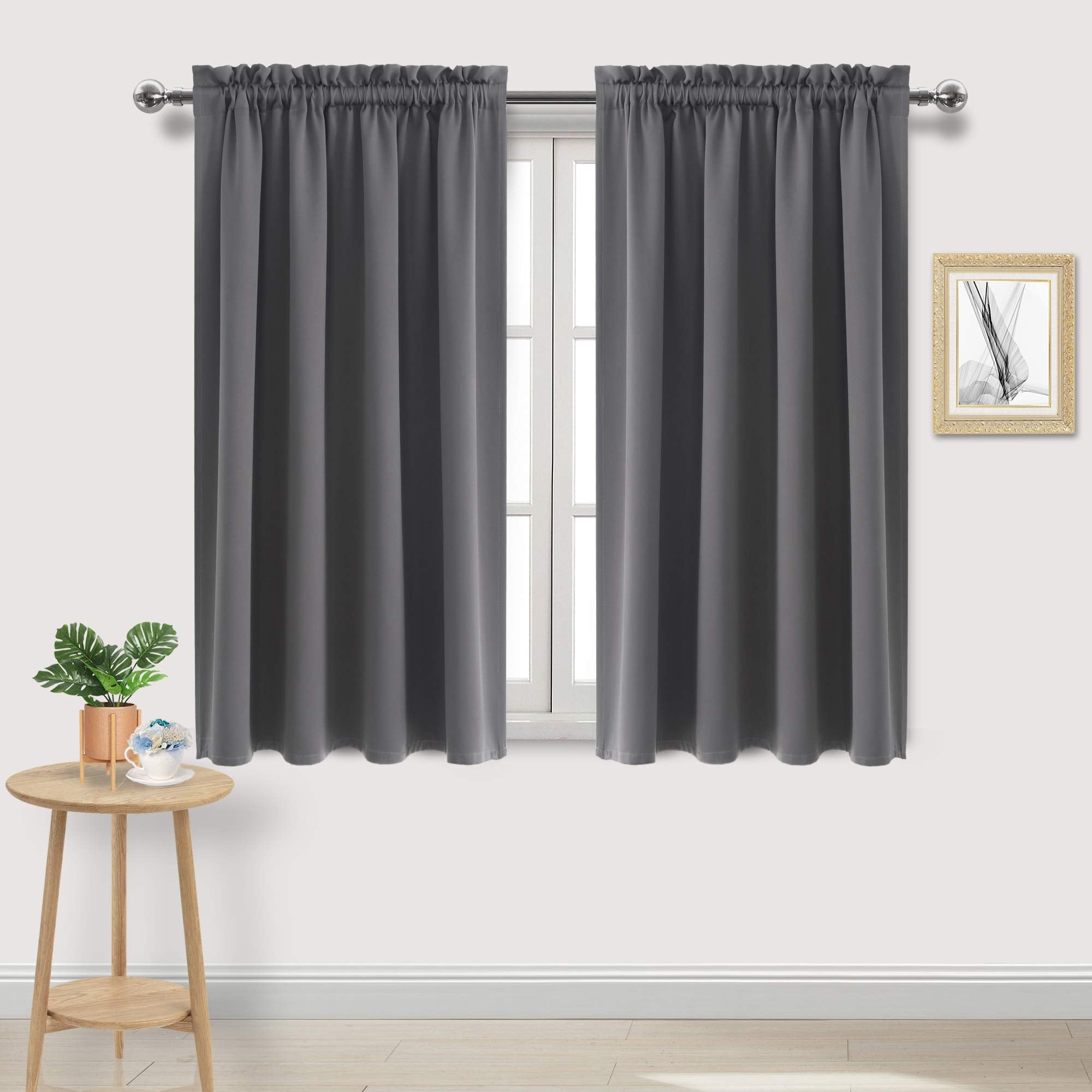 Dwcn Dark Grey Room Darkening Blackout Curtains - Thermal Insulated Privacy Energy Saving Window Curtain Drapes 52 X 54 Inch Len