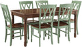 Crosley Furniture Shelby 7-Piece Traditional Dining Table Set For 6, Dinner Tables With Kitchen Chairs, Distressed Teal/Dark Cherry