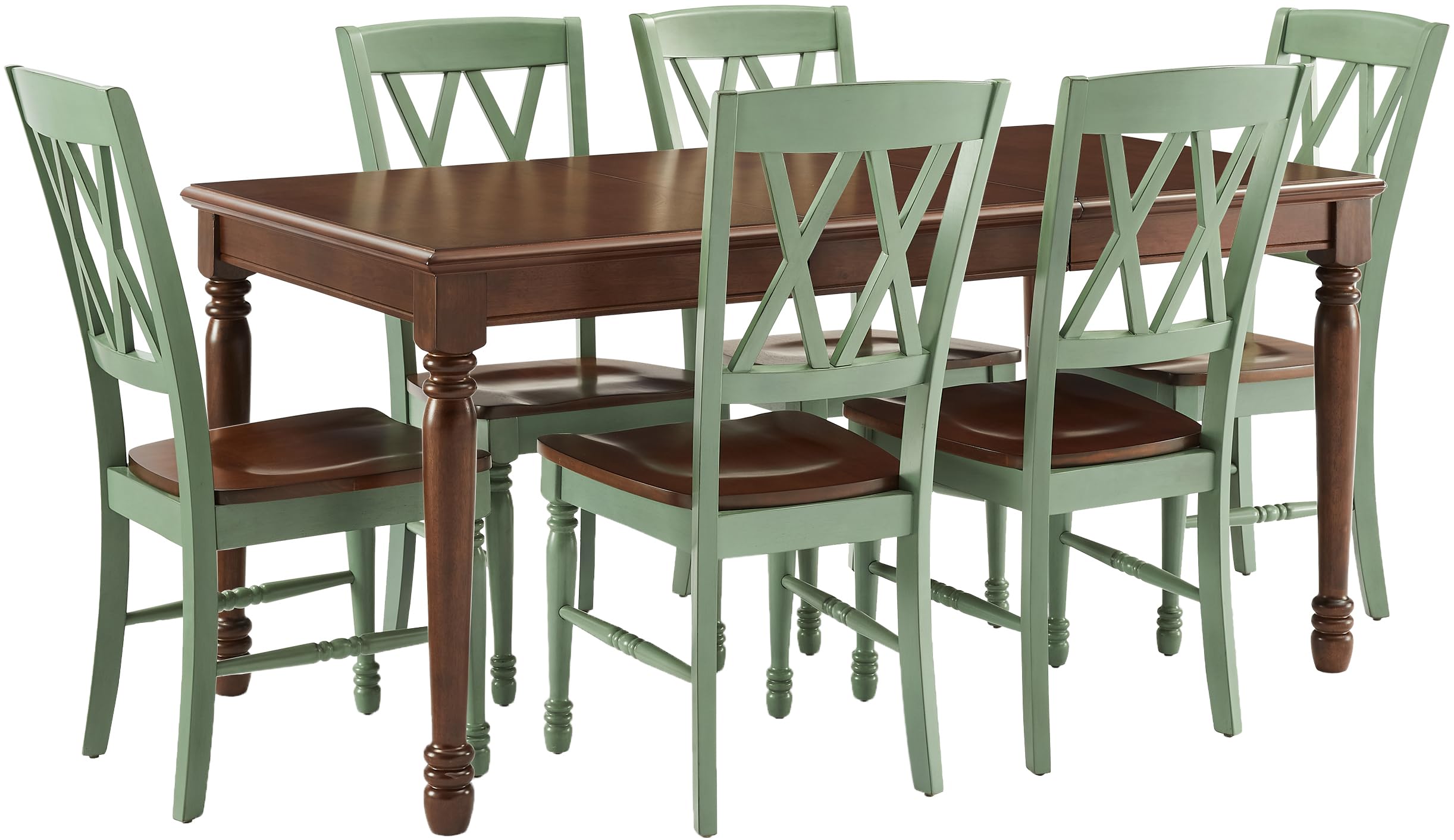 Crosley Furniture Shelby 7-Piece Traditional Dining Table Set For 6, Dinner Tables With Kitchen Chairs, Distressed Teal/Dark Cherry