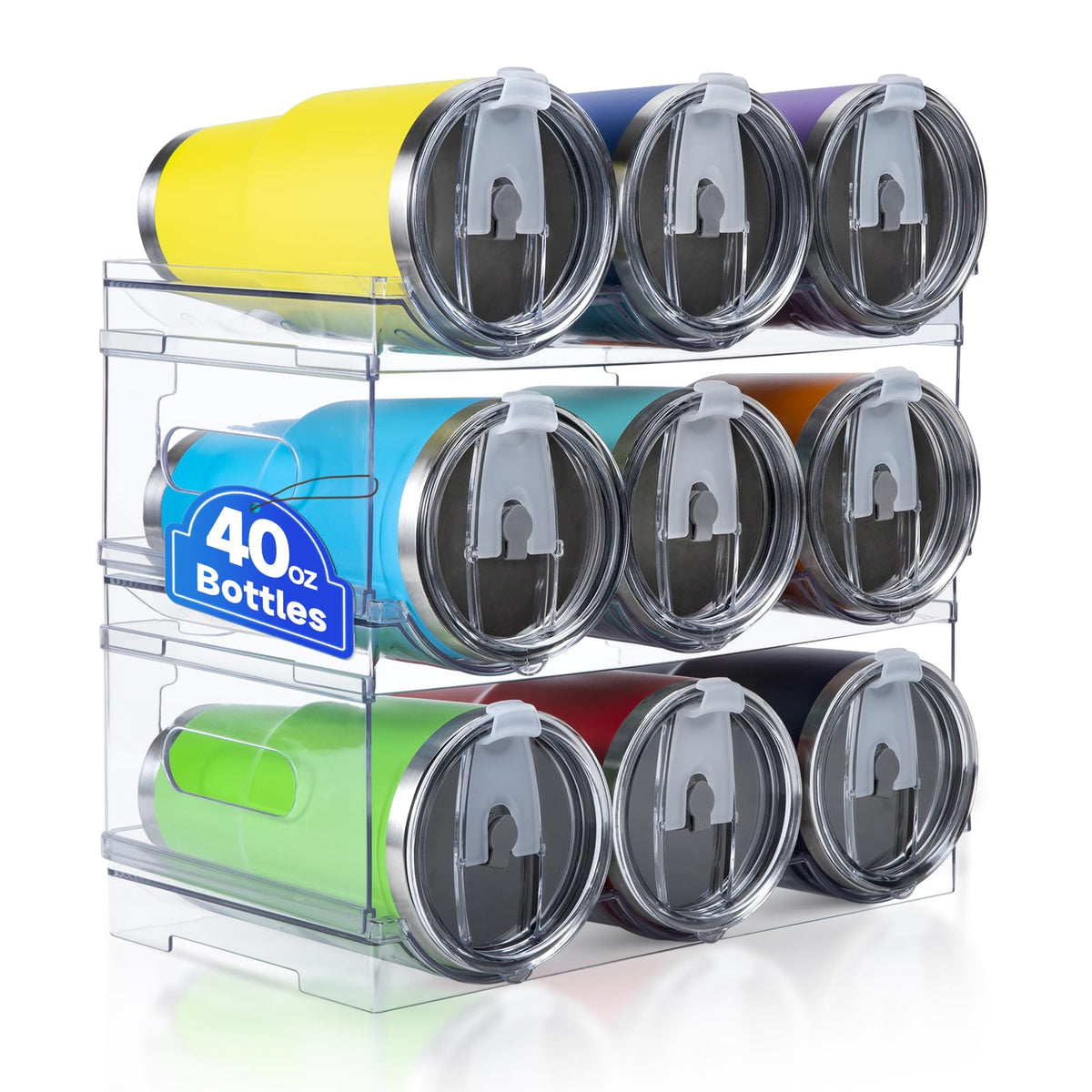 [Large Compartment] Water Bottle Organizer For Stanley 40 Oz, 3 Pack Stackable Water Bottle Organizer, Clear Water Bottle Holder