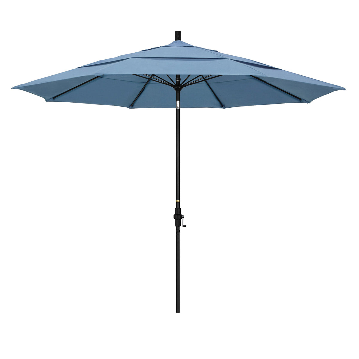 California Umbrella 11' Round Aluminum Pole Fiberglass Rib Patio Umbrella, Crank Lift, Collar Tilt, Black Pole, Sunbrella Air Bl