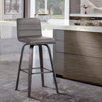 HomeRoots 26â€ Gray Faux Leather Black Wooden Swivel Bar Stool