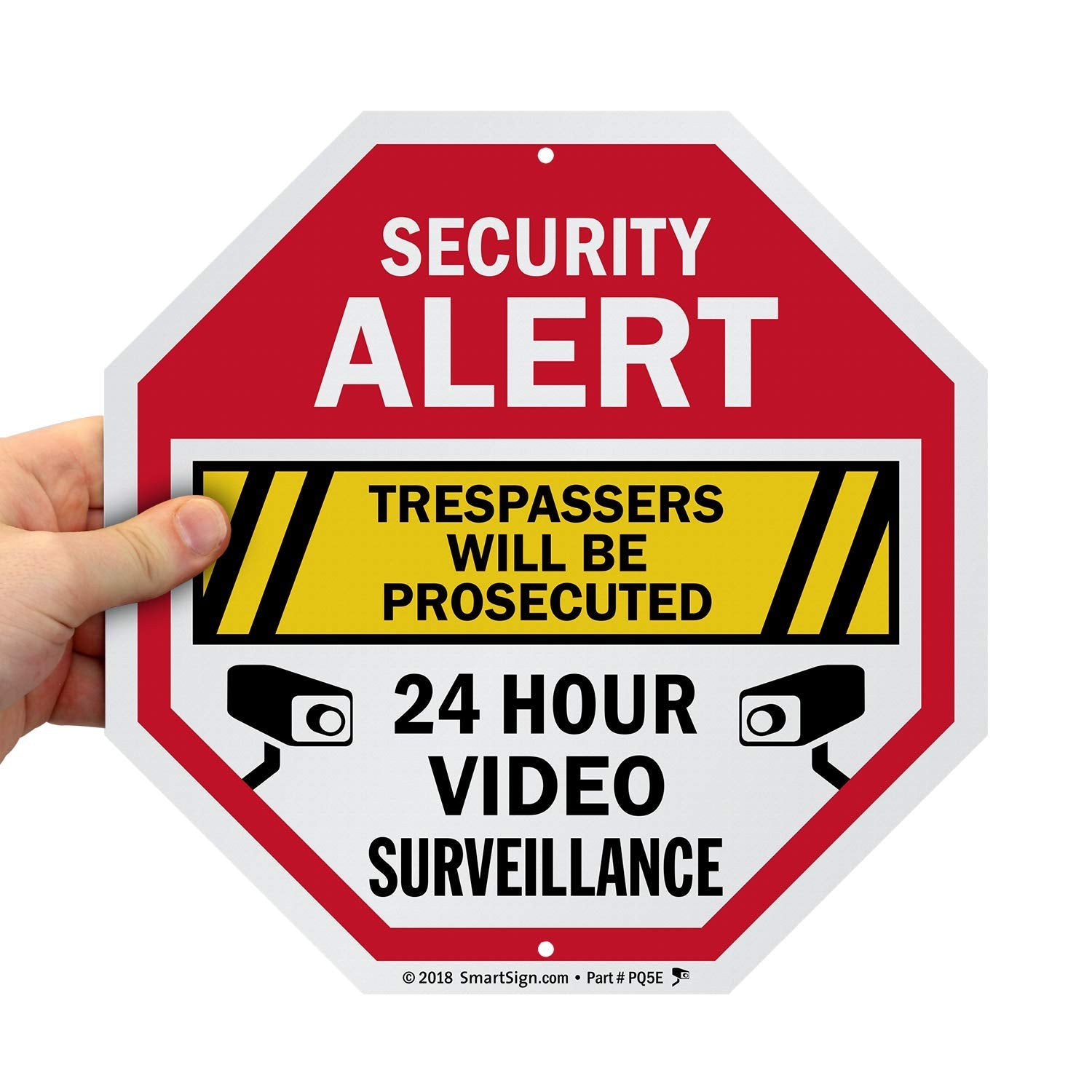 Smartsign Security Alert Sign - Trespassers Will Be Prosecuted, Video Surveillance 24 Hour Sign | 10X10 Octagon Metal, Reflectiv