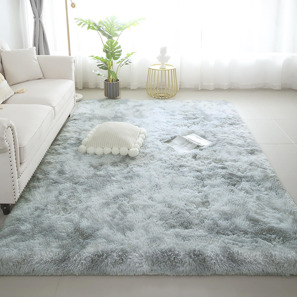Kchowua 6X9 Rug For Living Room Fluffy Rugs Light Grey Rug For Bedroom Plush Machine Washable Rug For Dorm Non Slip Soft Shag La