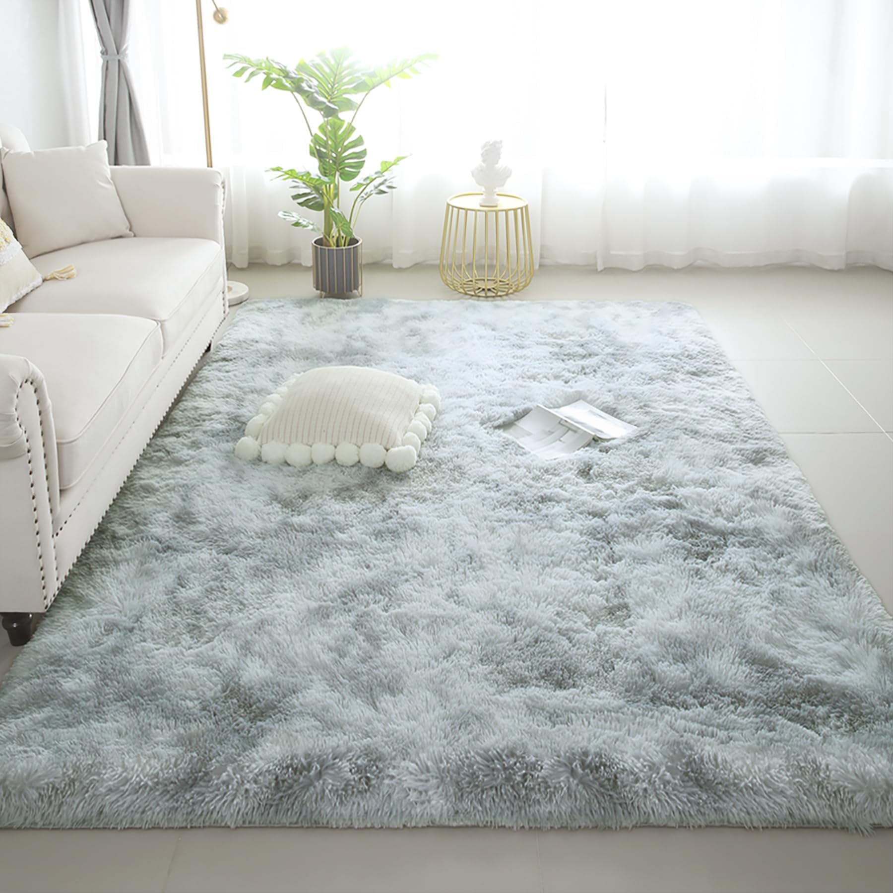 Kchowua 6X9 Rug For Living Room Fluffy Rugs Light Grey Rug For Bedroom Plush Machine Washable Rug For Dorm Non Slip Soft Shag La
